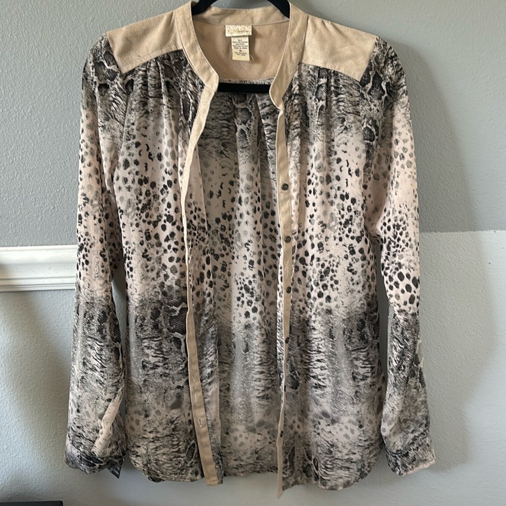 Daytrip long sleeve sheer snake and leopard print button up #351